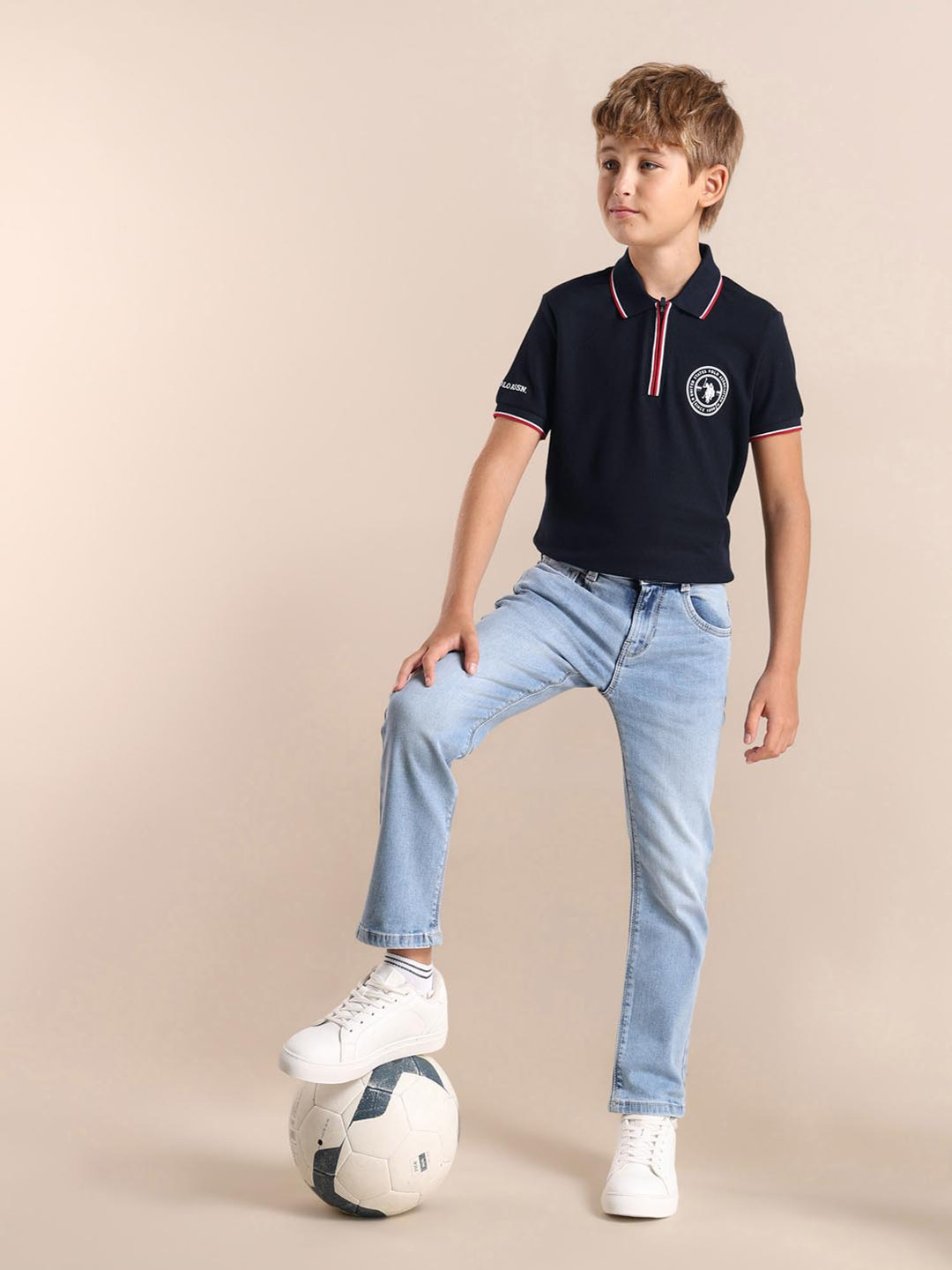 U.S. Polo Assn. Kids Boys Brand Logo Polo Collar Applique T-shirt