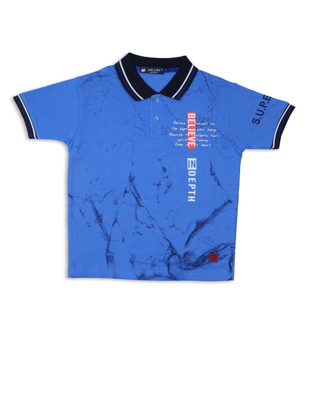 Little Marco Boys Typography Printed V-Neck Applique T-shirt