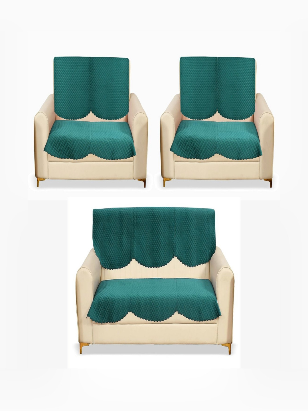 Fashion Throw Teal 7-Seater Checked Velvet Sofa Cover
