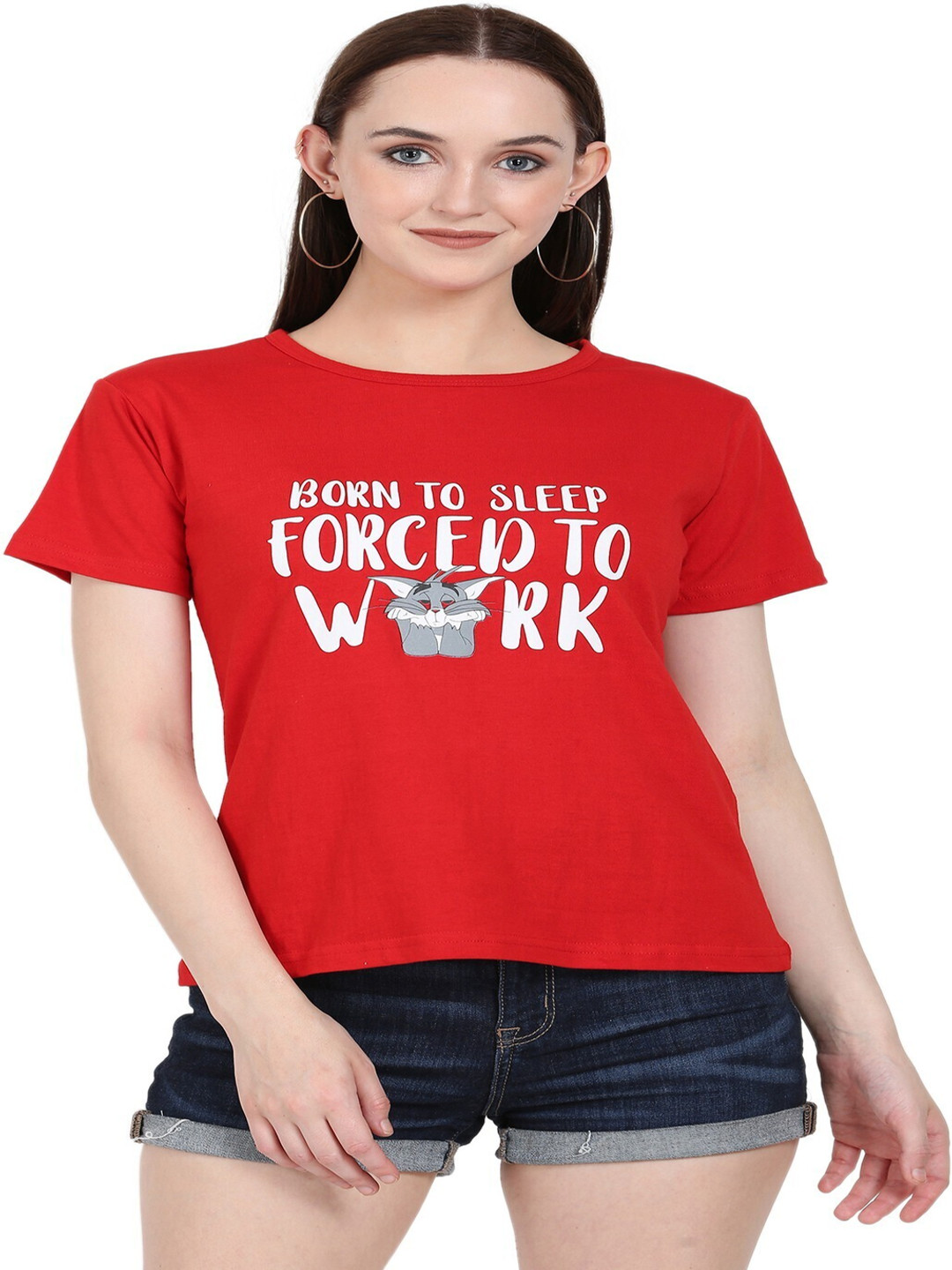 DEEPMAYRA COLLECTION Women Tom & Jerry Typography Printed Round Neck Cotton T-shirt