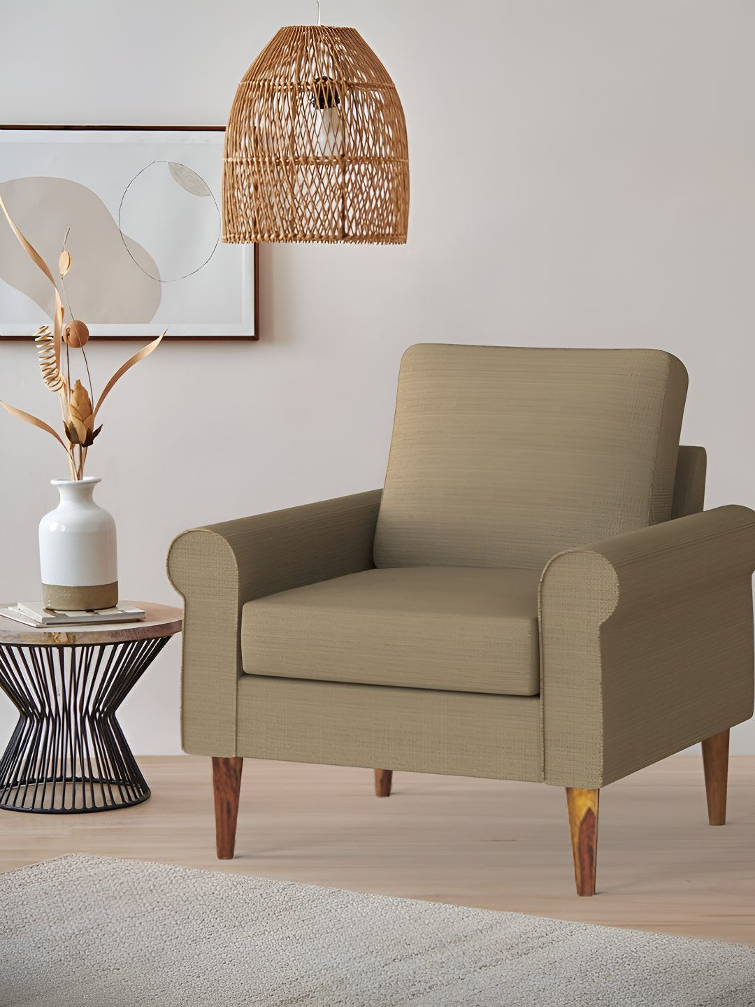 Chumbak Beach Beige Single Seater Colonial Couch