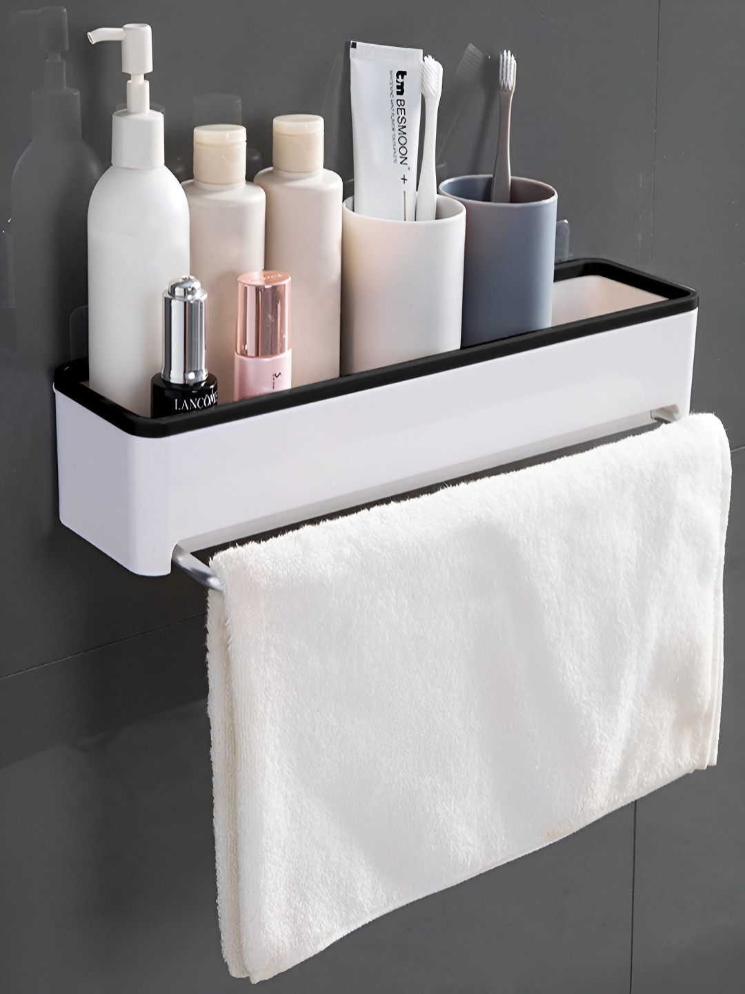 HOKIPO White & Black Solid Plastic Bathroom Caddy