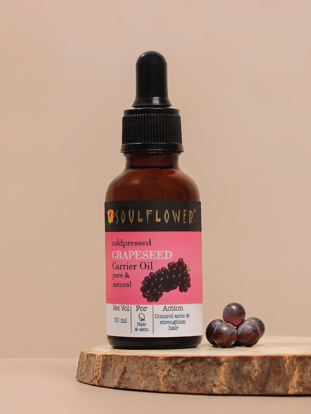 Soulflower Grapeseed Carrier Oil For Hydration & Moisturization - 30ml