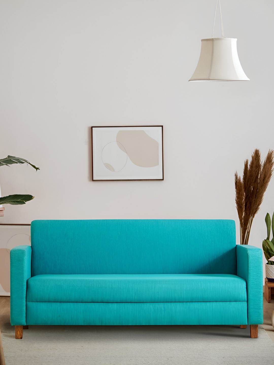 Chumbak Modern Couch-Mediterranean Blue Three Seater Inflatable Sofa and Bed