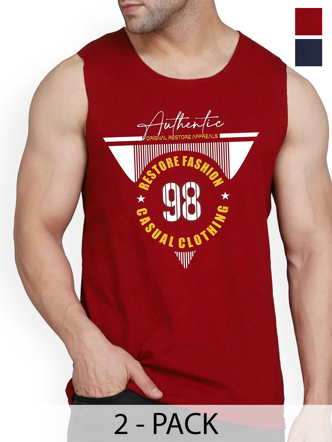 WOOSTRO Men Pack Of 2 Printed Combed Cotton Gym Vest