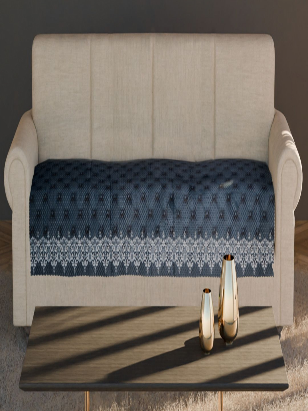 Fashion Throw Grey Printed Velvet 4 Seater Sofa Cover