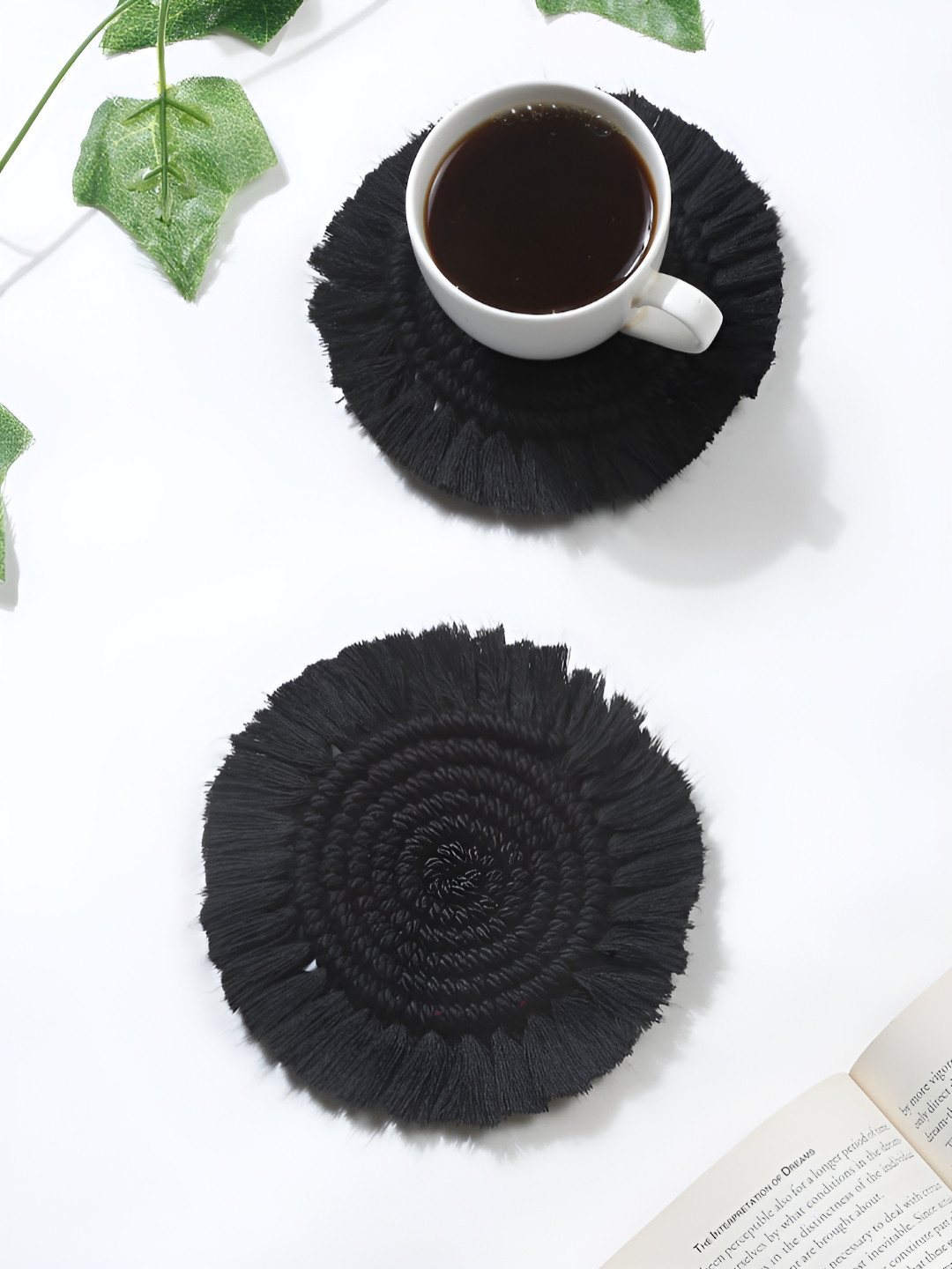 My Creative Hut Black 2 Pieces Textured Round Coasters