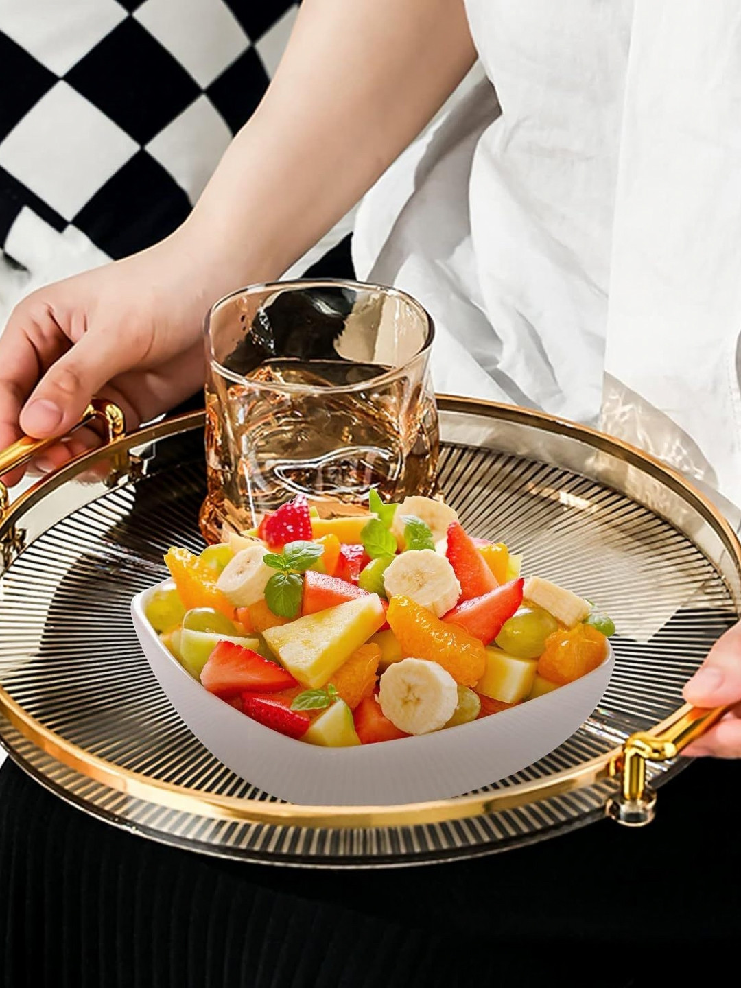 Deoxys Transparent & Gold Toned Textured Round Serving Tray