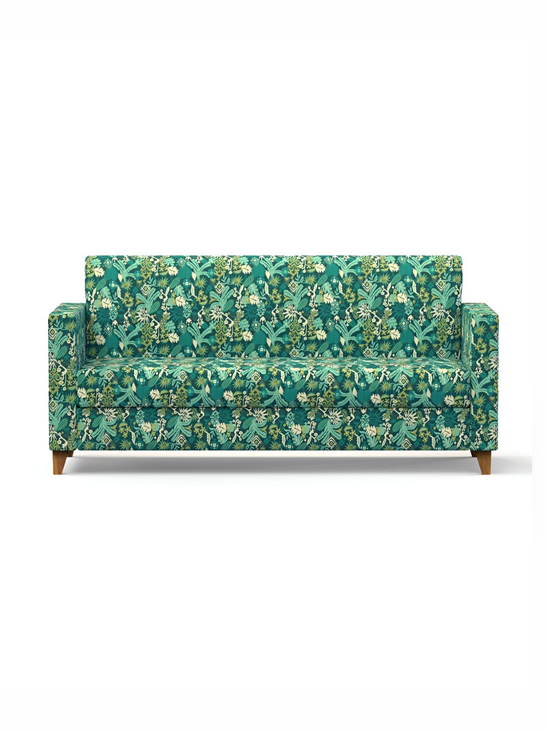 Chumbak Modern Couch-Tropical Ikkat Green Floral Printed Two Seater Inflatable Sofa