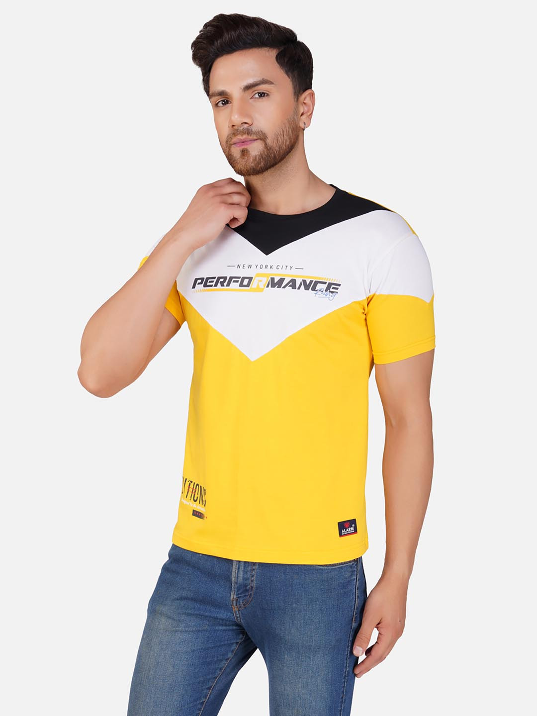 ALARM Men Colourblocked Round Neck Cotton T-shirt