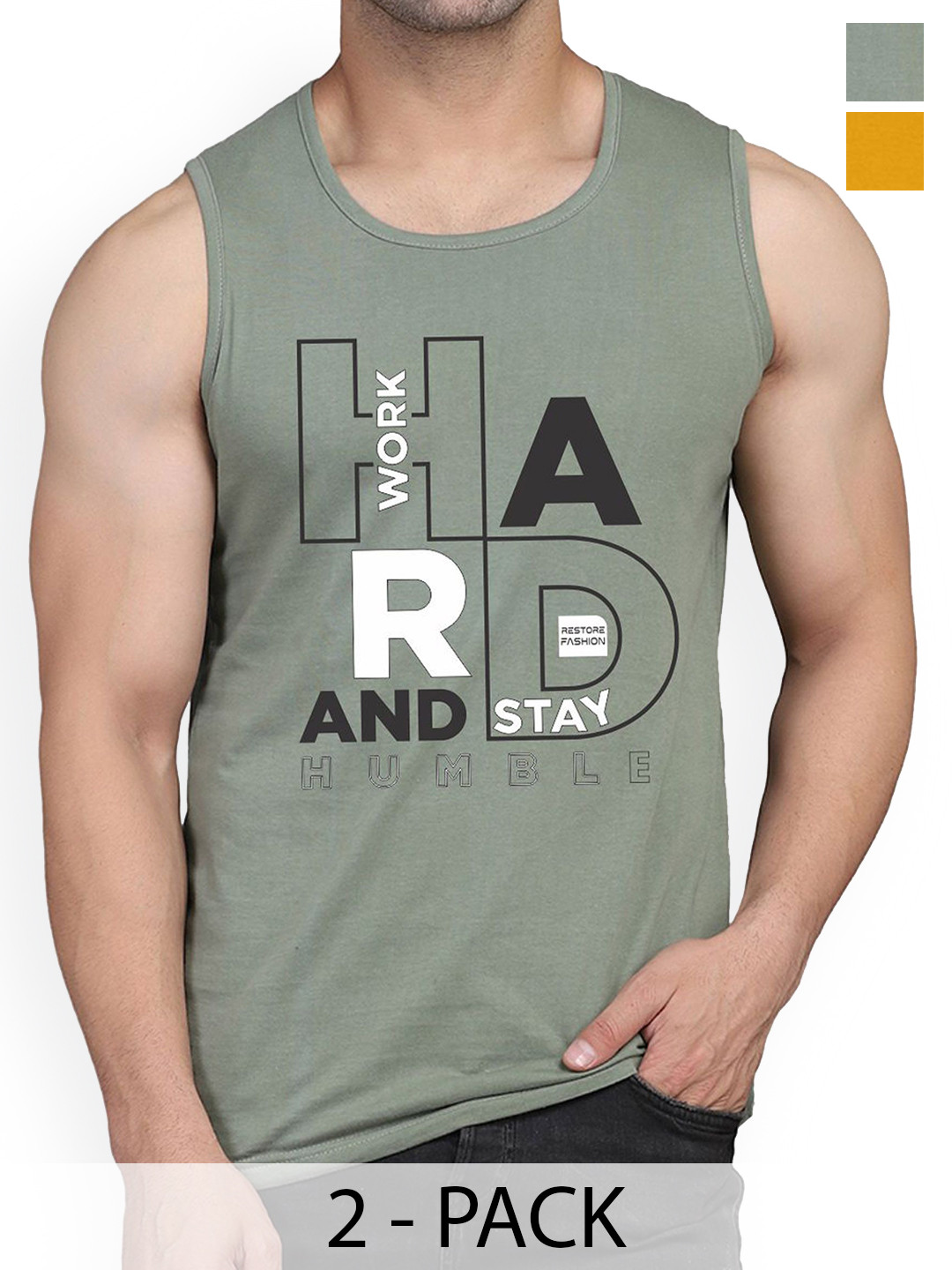 WOOSTRO Women Pack of 2 Printed Innerwear Vests RS26 CMB (RUN MUSTARD) (HARD LGTGREEN)