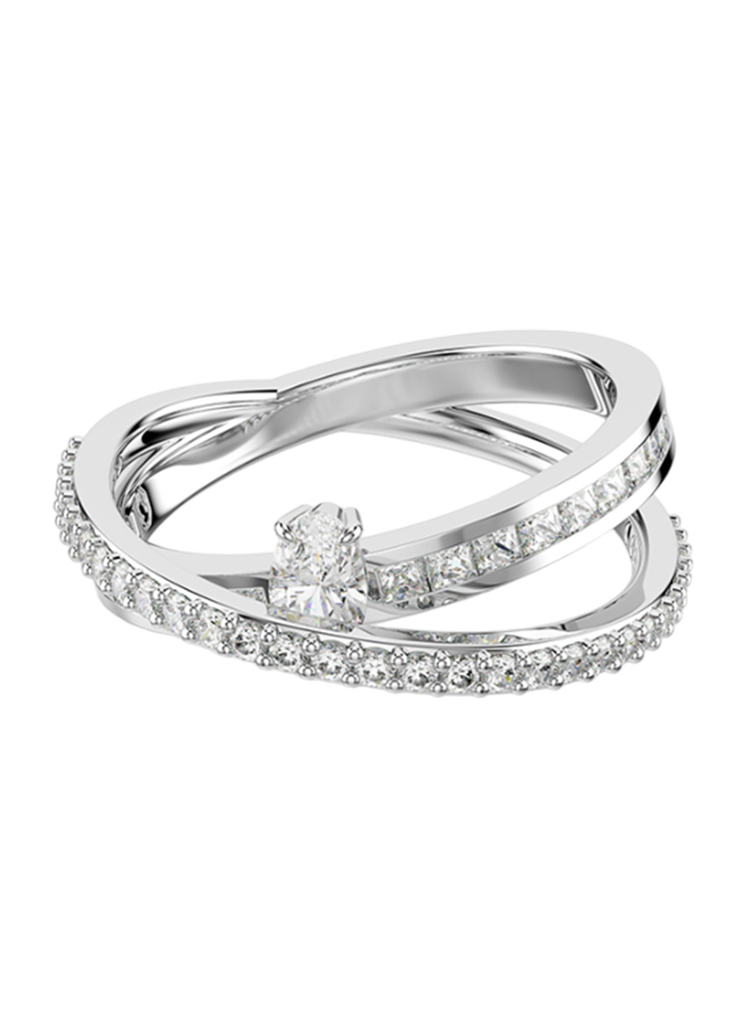 SWAROVSKI Hyperbola Rhodium-Plated Crystal Studded Two Row Finger Ring