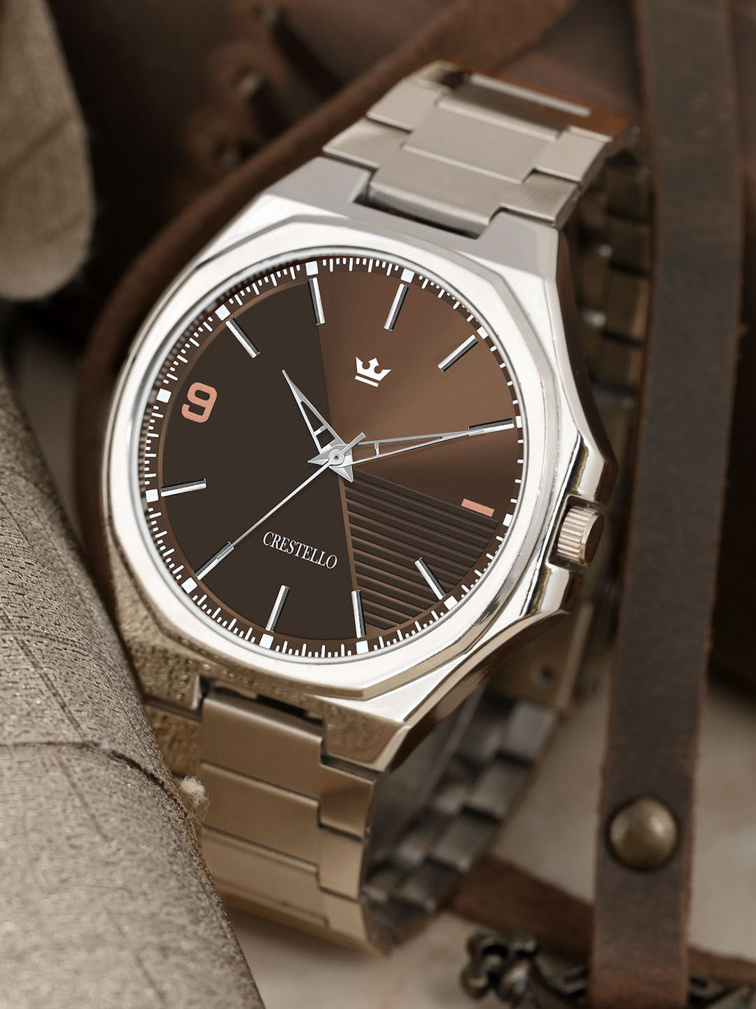 CRESTELLO Men Dial & Stainless Steel Straps Analogue Watch CR-GR043-BRW-CH