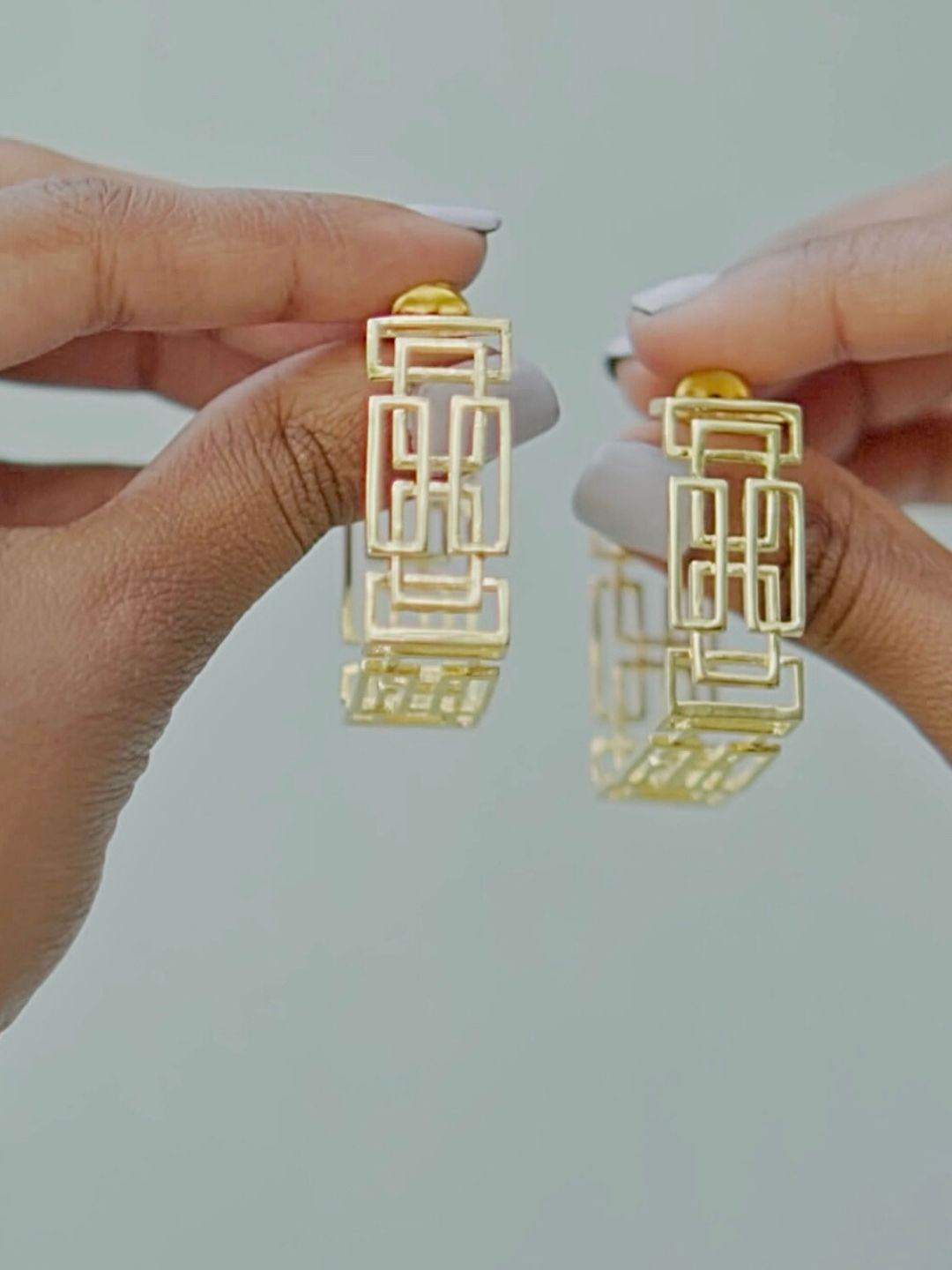 House of Pehr Gold Plated Puzzle Shaped Maya Hoop Earrings