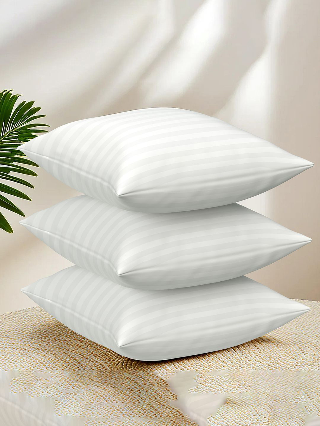 Kuber Industries White 3 Pieces Microfiber Sofa Cushions