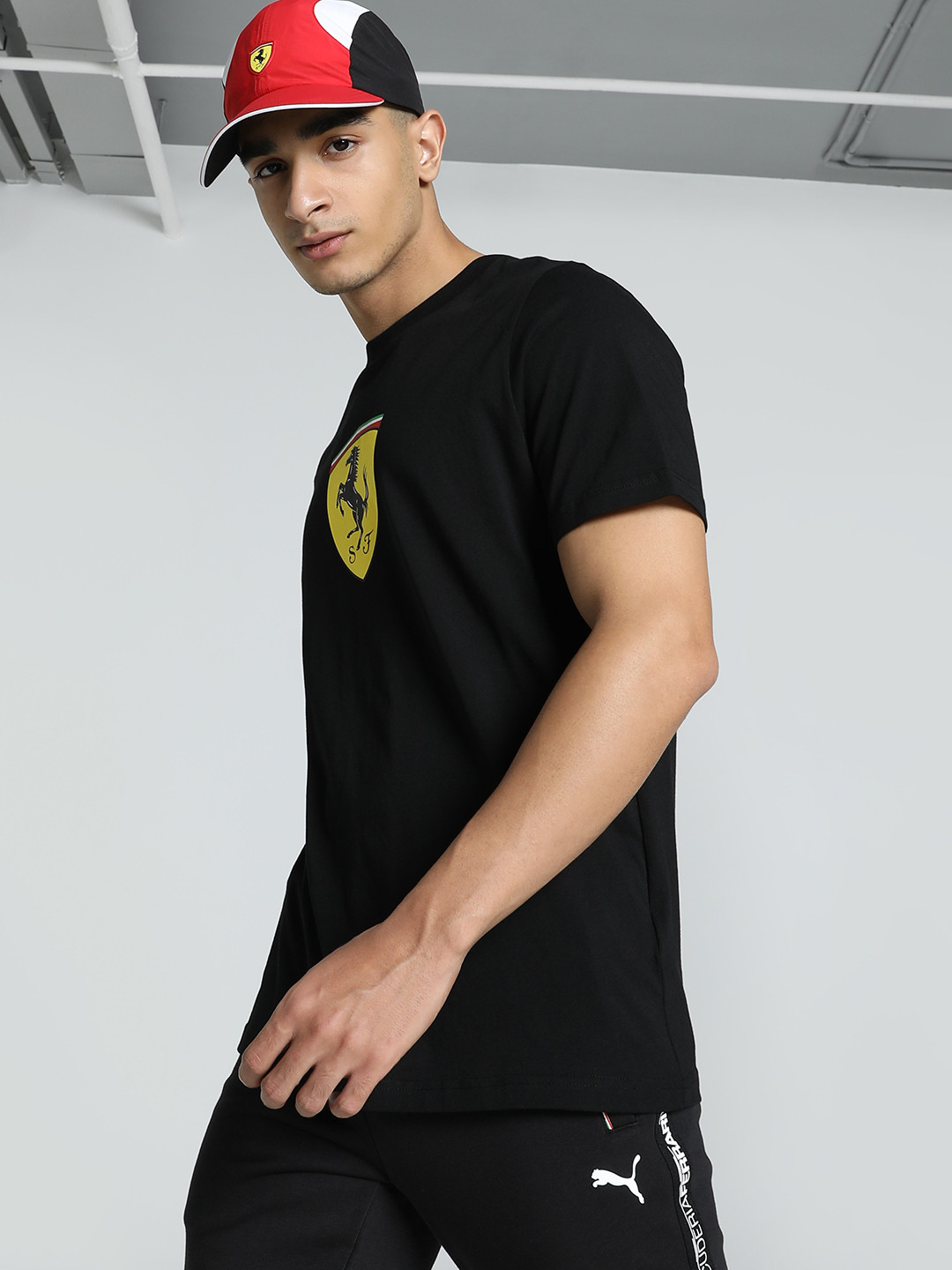 PUMA Motorsport Men Scuderia Ferrari Race Big Shield Graphic Printed Cotton T-shirt