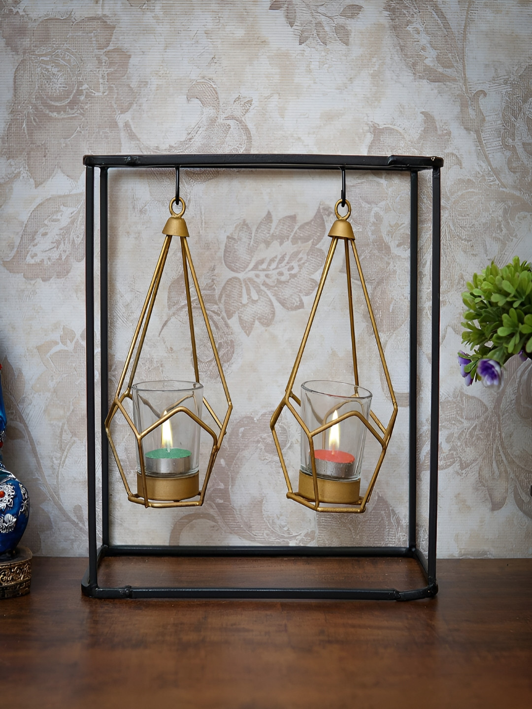Craftlayout Black Textured Iron Teal Light Candle Holder