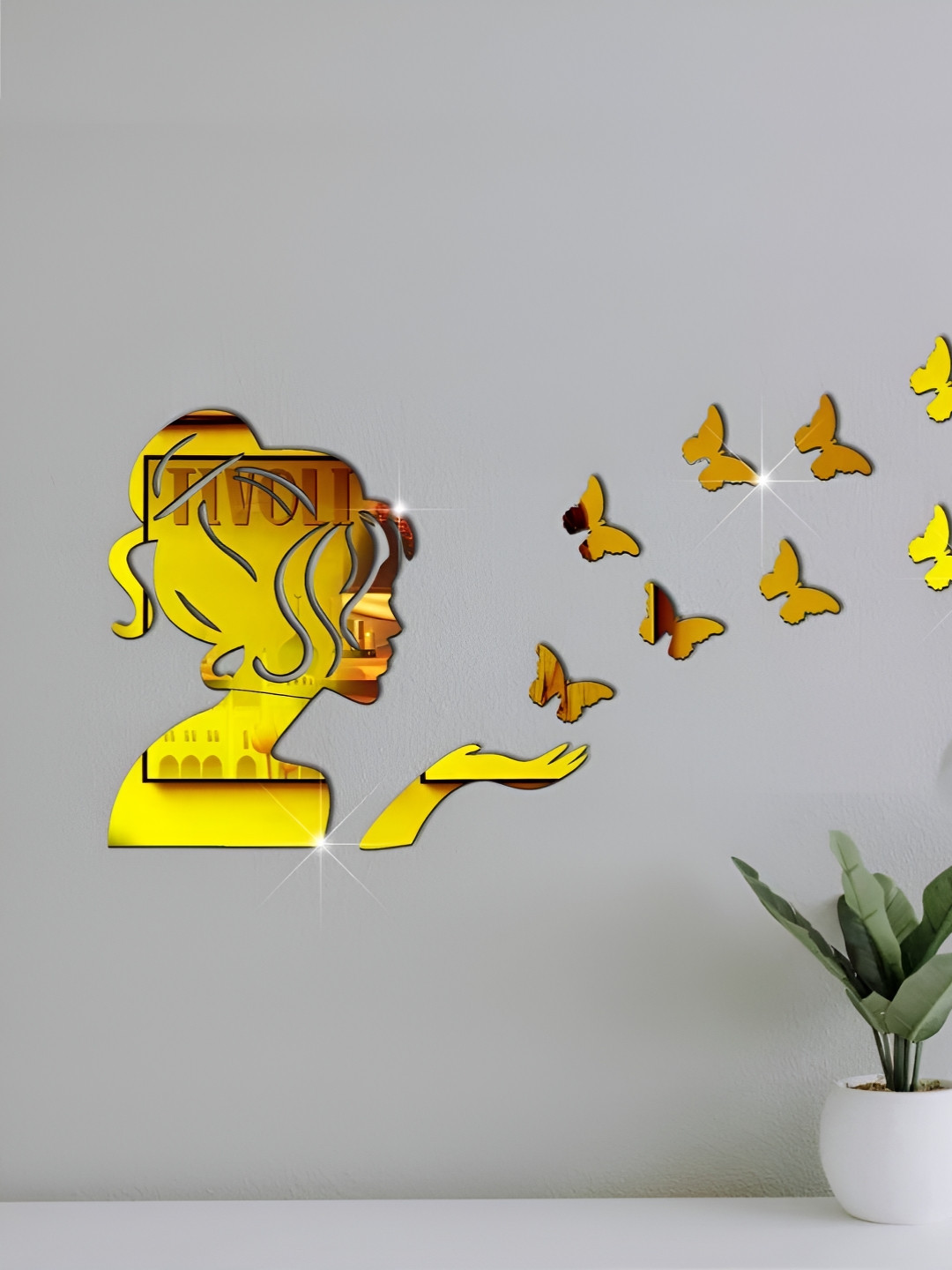 VAH Kya Bat Hai !! Gold Toned 13 Pieces Acrylic Mirror Wall Stickers