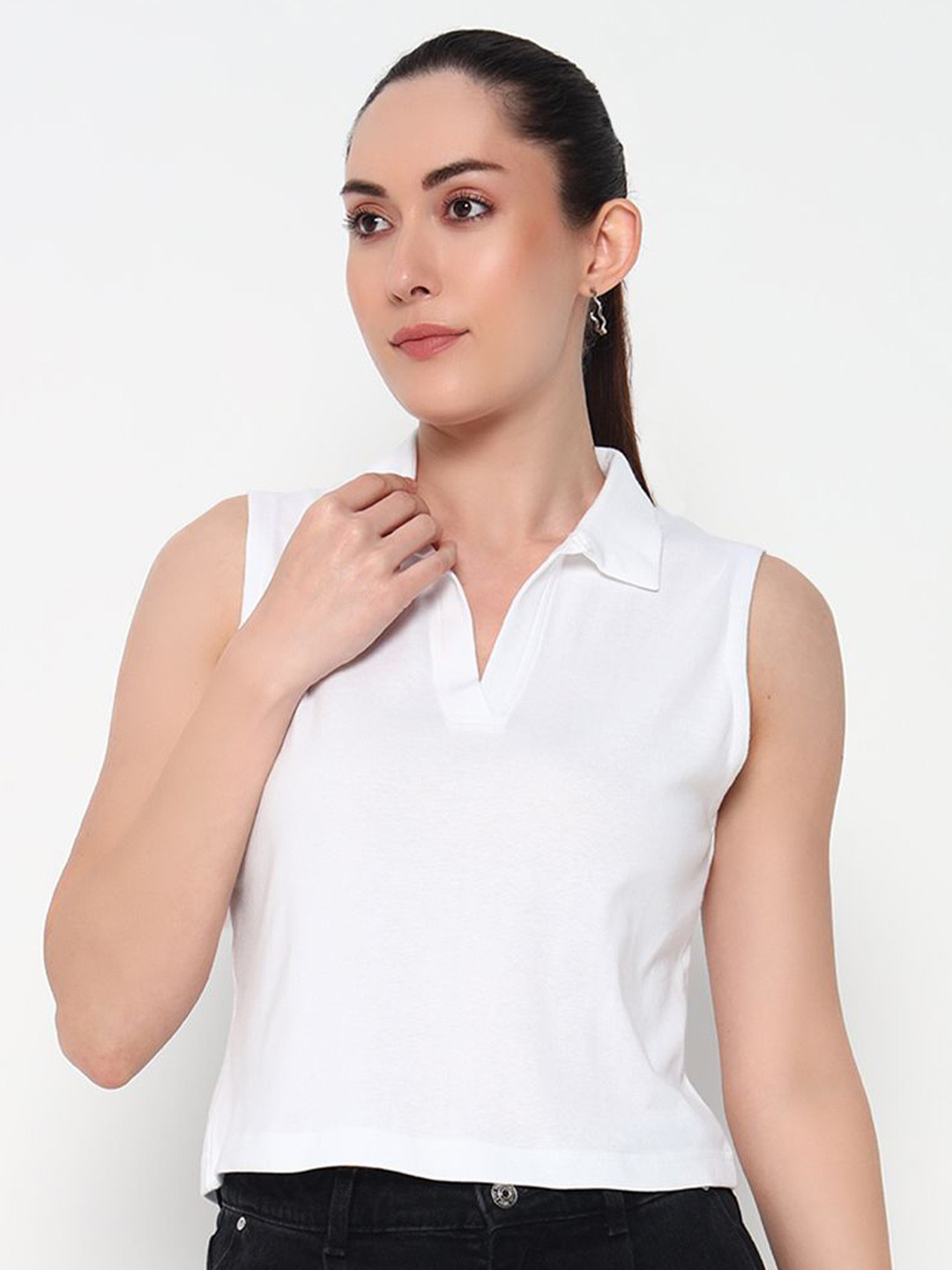 Bloopers Store Women Shirt Collar Crop Top