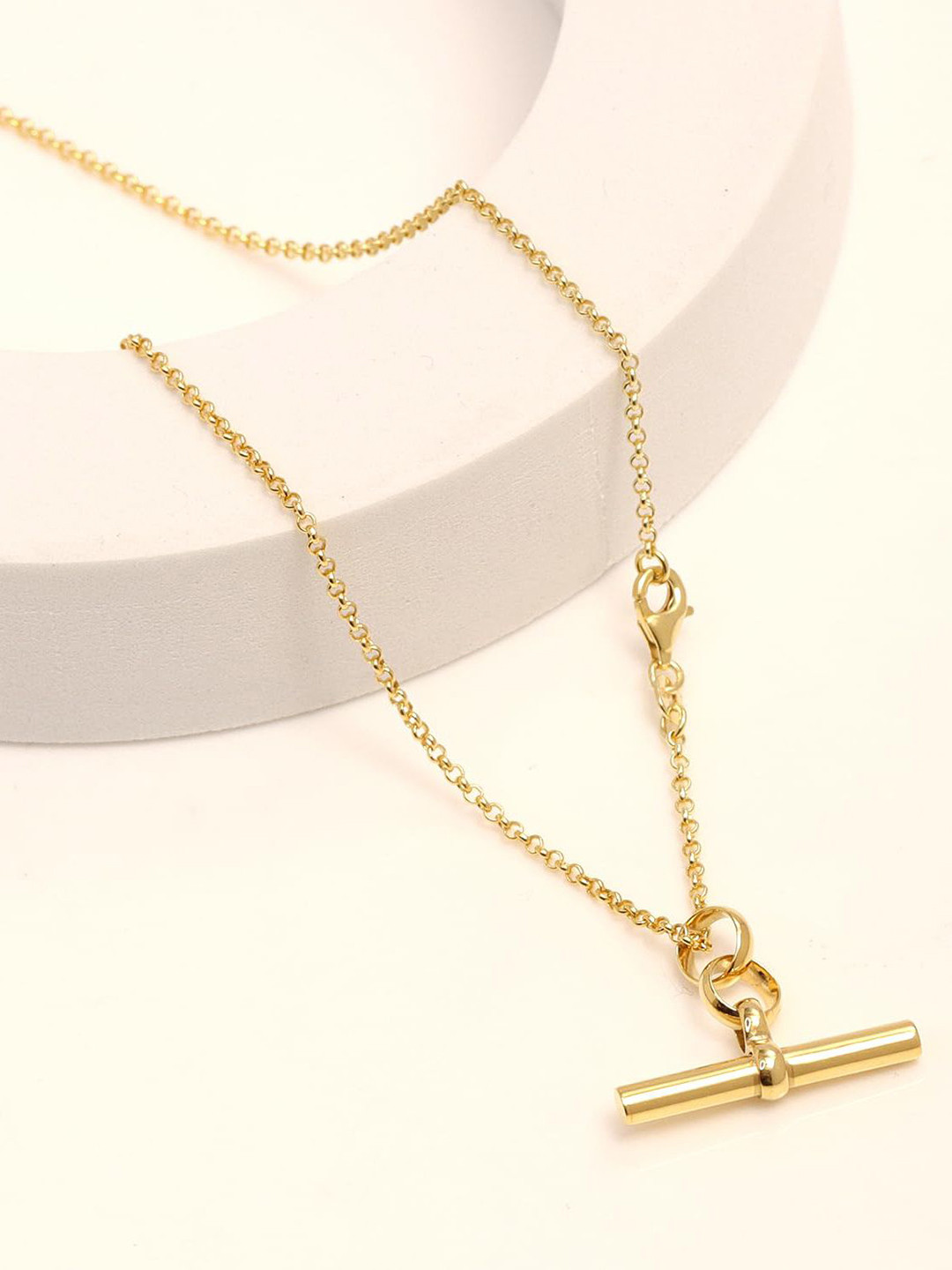 LeCalla 925 Sterling Silver 14K Gold-Plated T-Bar Contemporary shaped Chains
