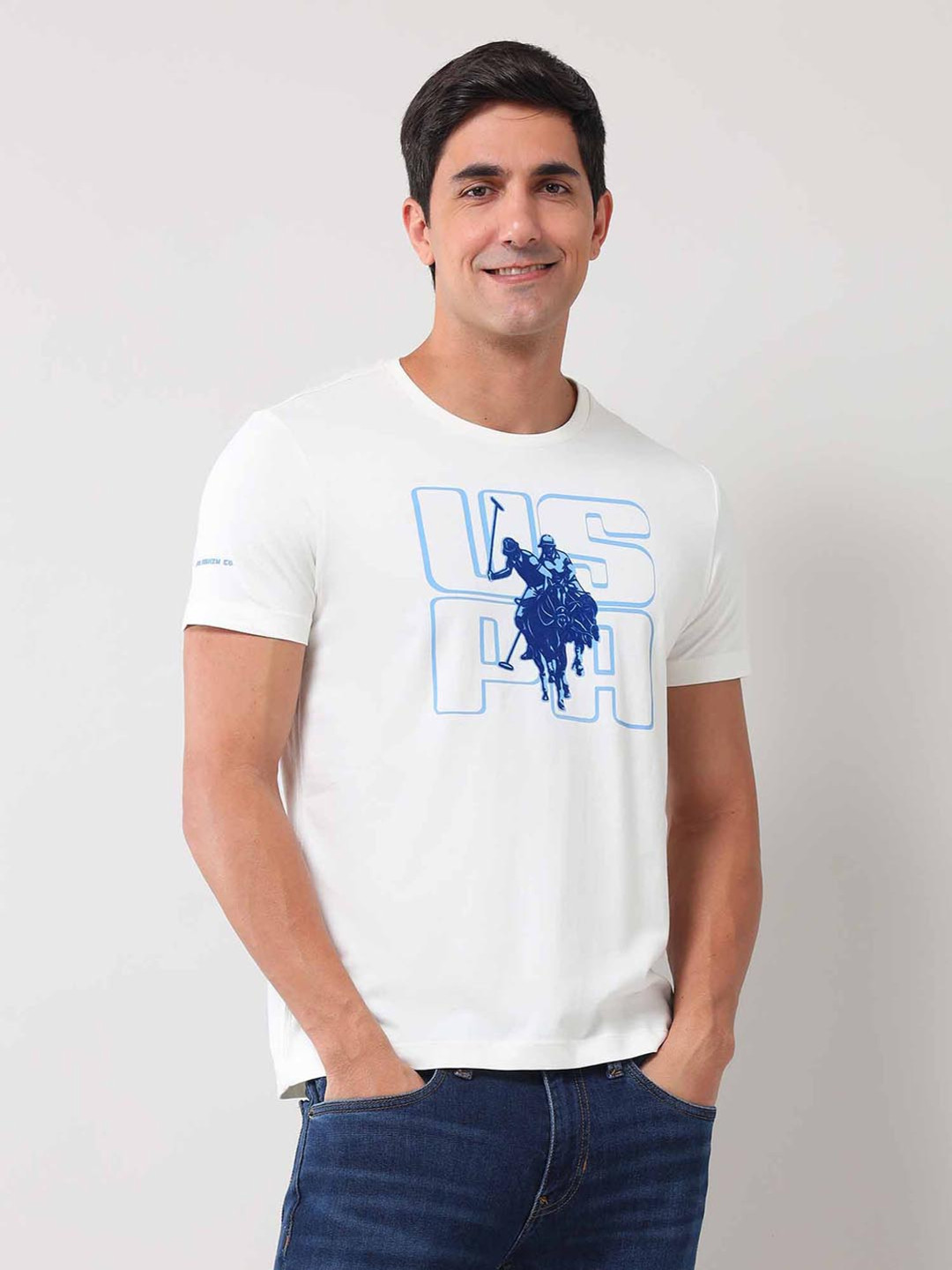 U.S. Polo Assn. Denim Co. Men Typography Printed Round Neck Cotton Slim Fit T-shirt