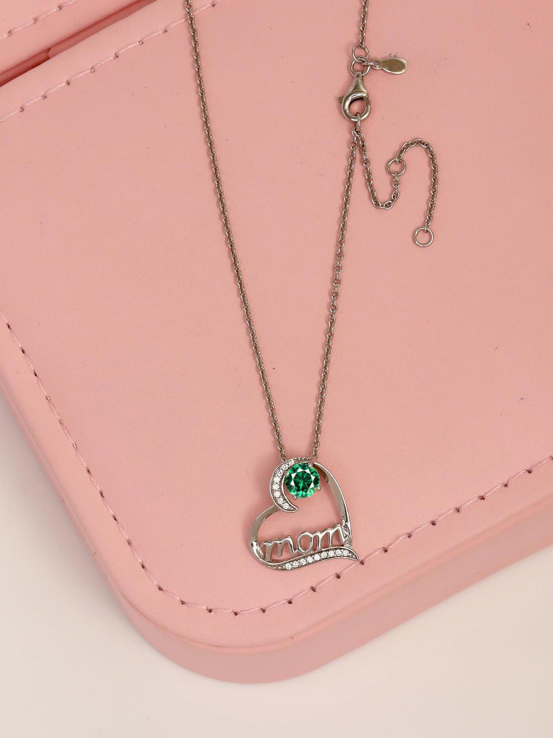 LeCalla 925 Sterling Silver Silver-Plated Mom Love Heart Birthstone Pendants With Chains