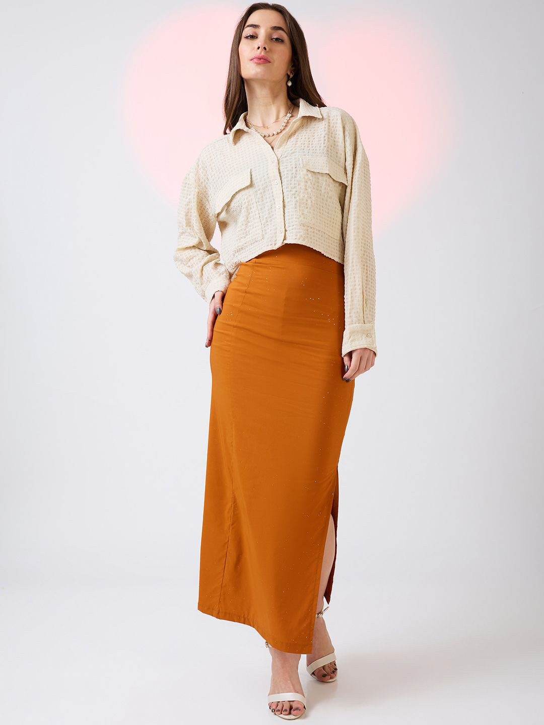 Globus High Rise Side Slit Bling Effect Maxi Pencil Party Skirt