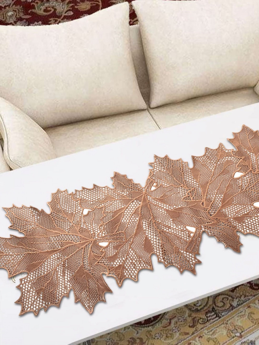 TANLOOMS Rose Gold Toned Floral Textured Waterproof Table Runner