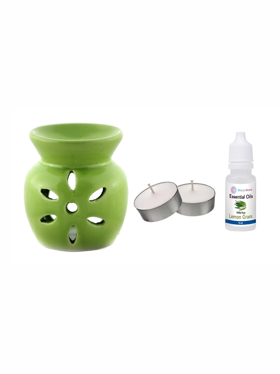 Jaamso Royals Green & White Diffuser With Aroma Oil & 2 Tea Light Candles