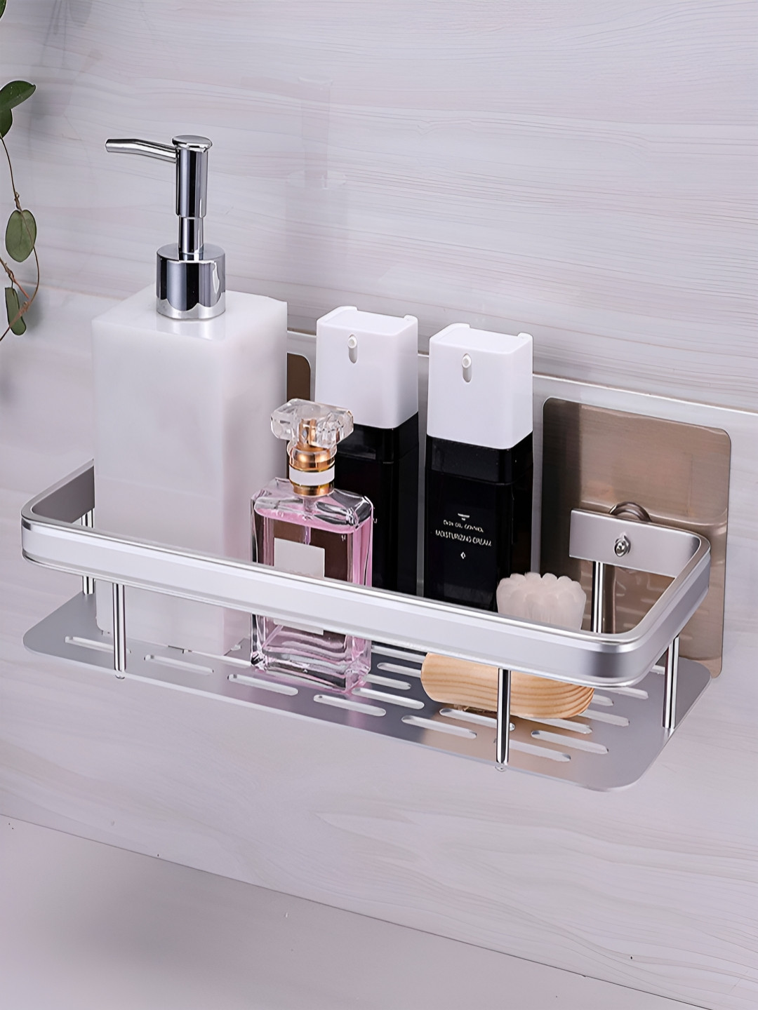 HOKIPO Silver-Toned Solid Metal Bathroom Caddy