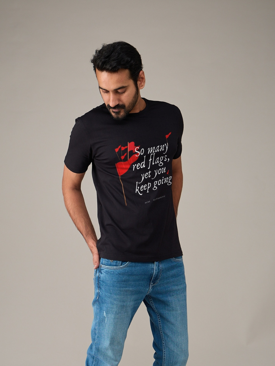 EQL Men Bio Finish Typography Printed Round Neck Cotton T-shirt