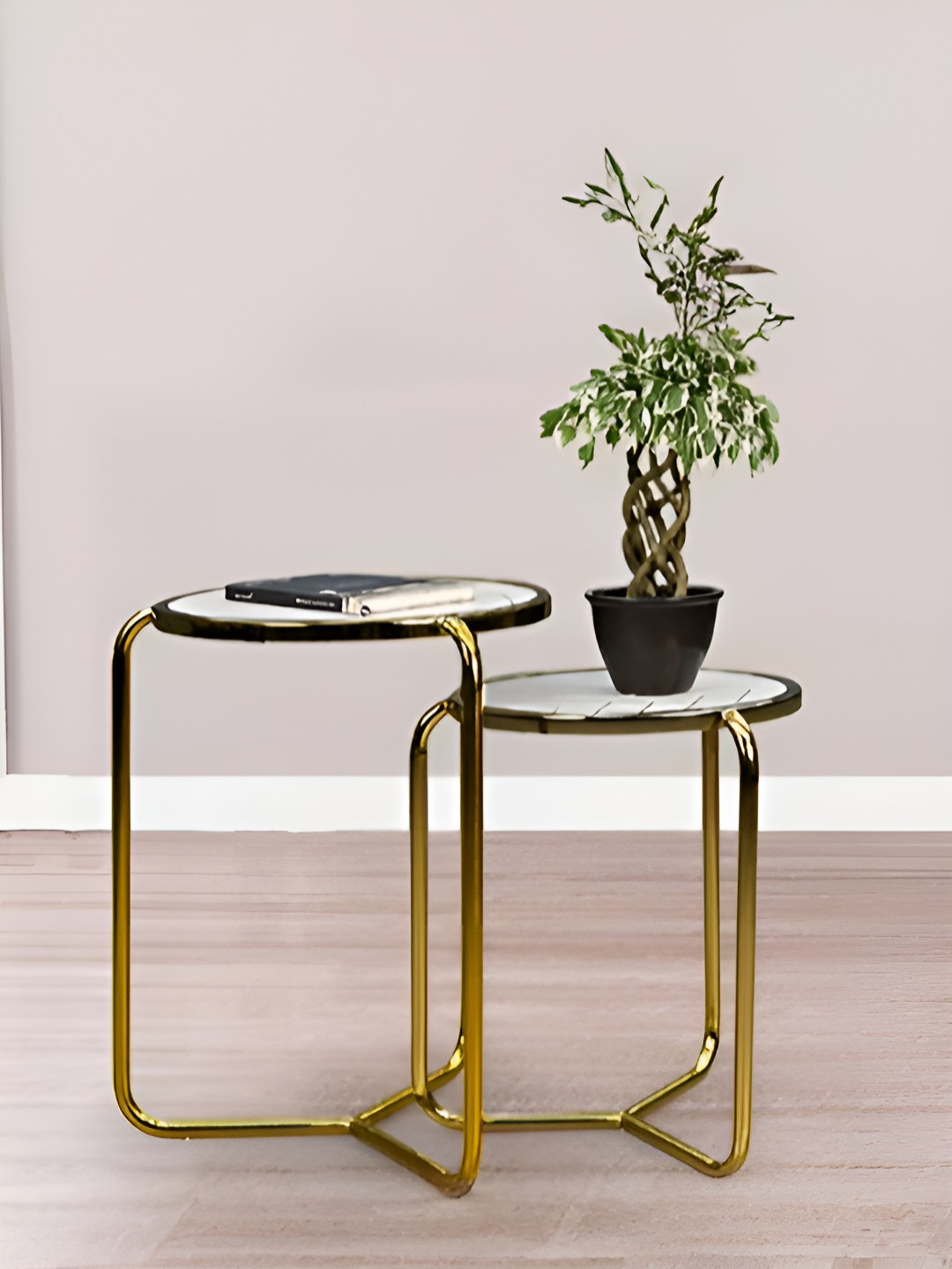 Royaloak White & Gold-Toned 2 Pieces Nesting Side Tables