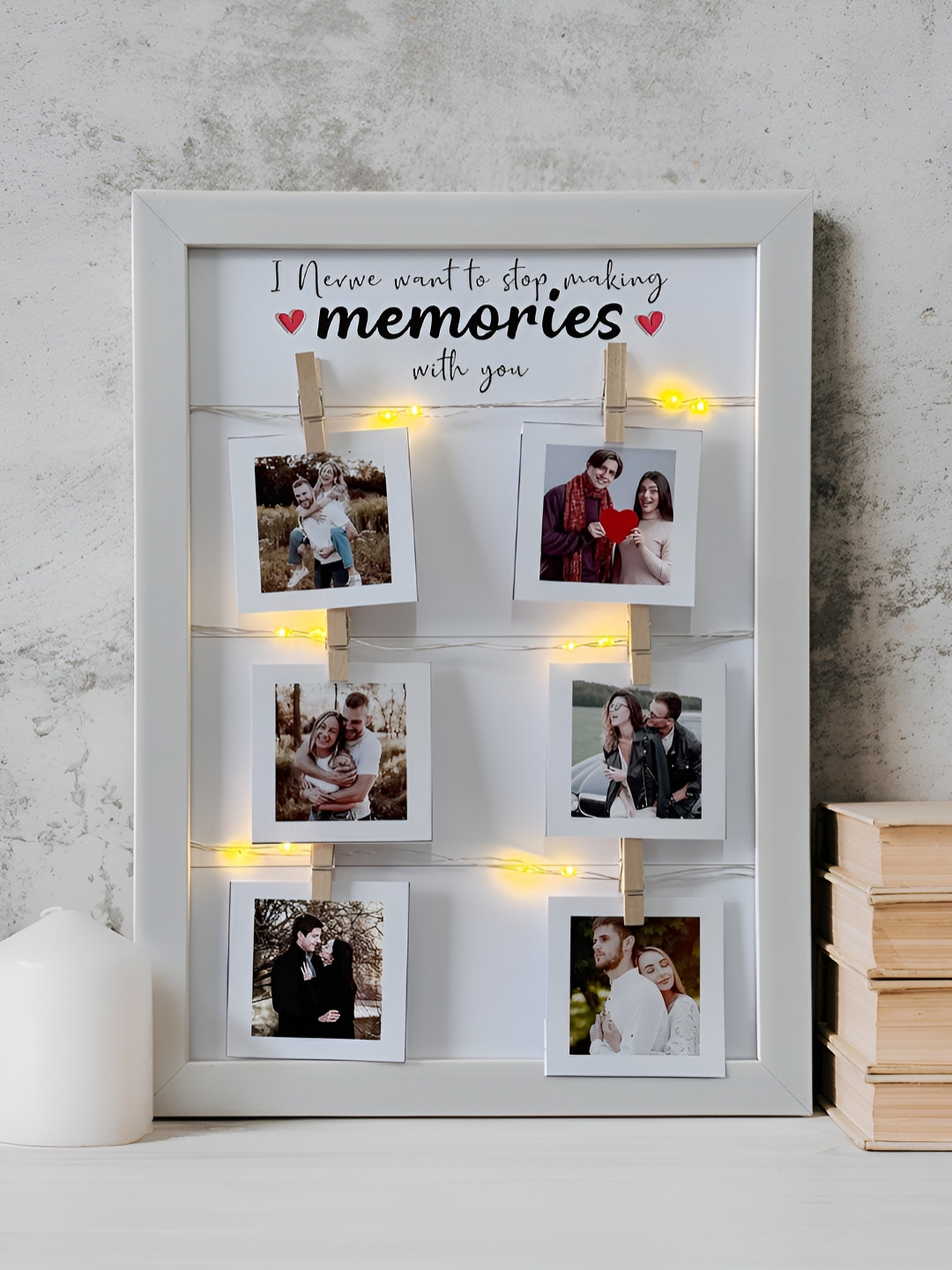 Art Street White & Black Wooden Table Photo Frame With LED