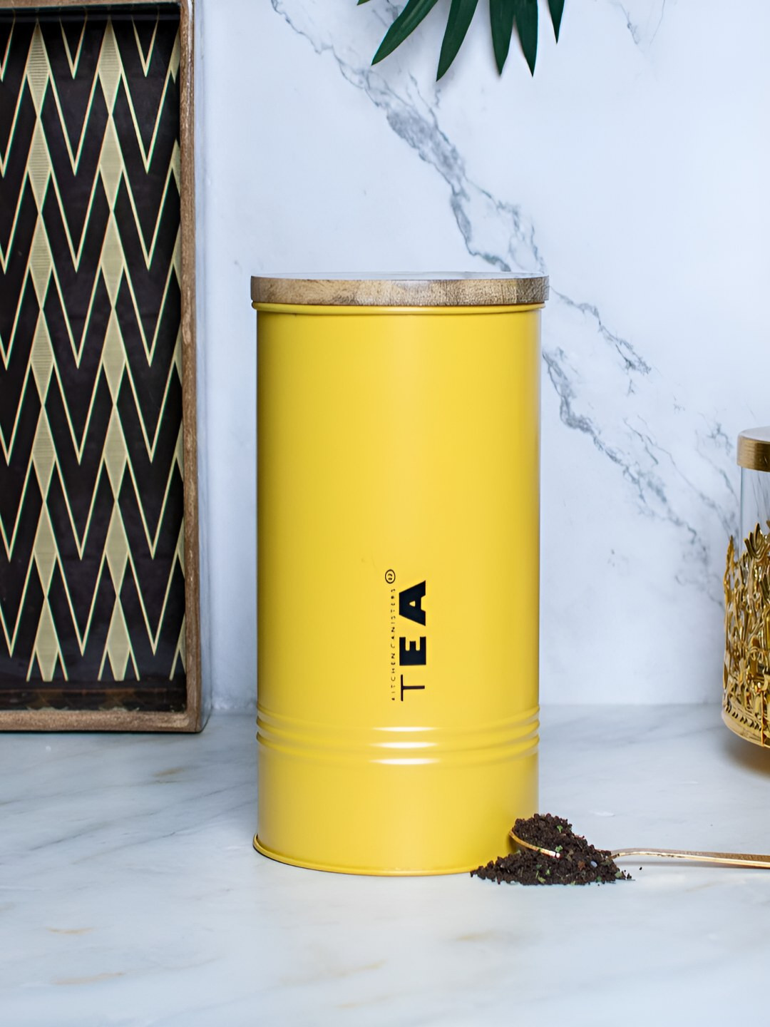 Craftlayout Yellow Typography Metal Screw Top Canister-900ml