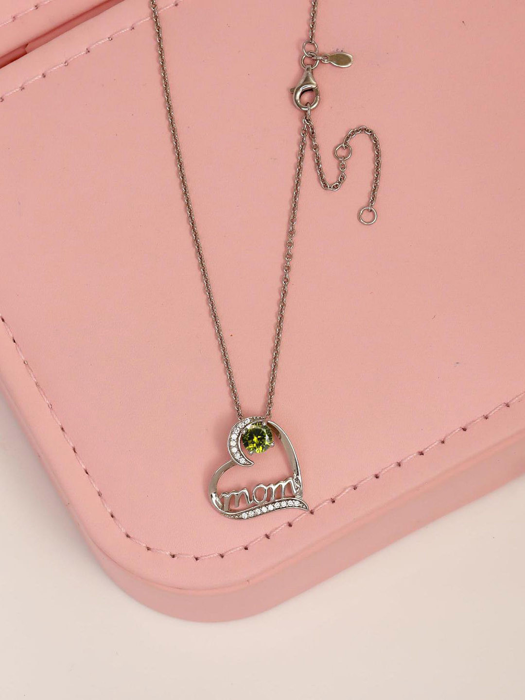 LeCalla 925 Sterling Silver Silver-Plated Mom Love Heart Birthstone Pendants With Chains