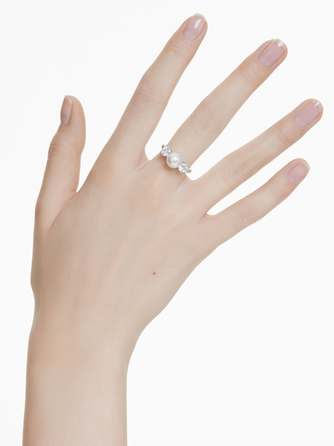 SWAROVSKI Rhodium-Plated Crystal Stones Studded And Beaded Finger Ring