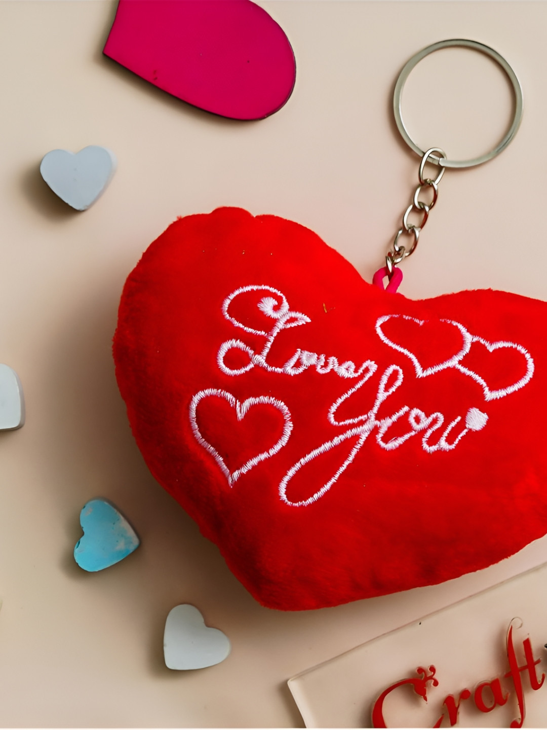 eCraftIndia Red & White Heart Shape Love You Keychain
