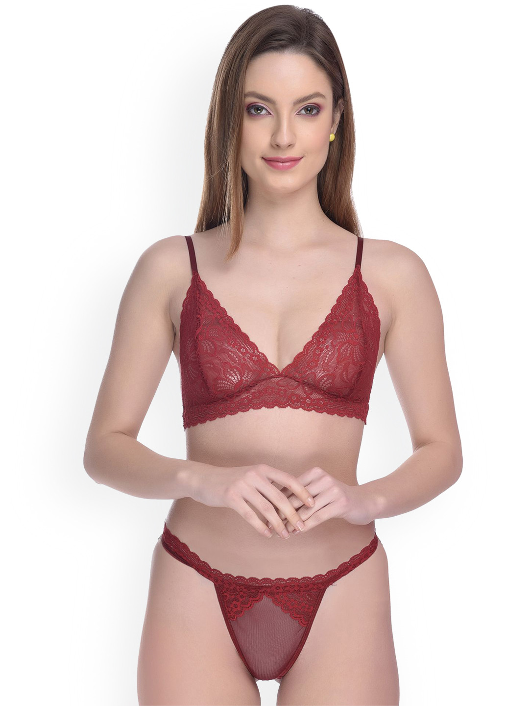 chia fashions Women Non Padded Lingerie Set - CFHS-080-MAROON-30B