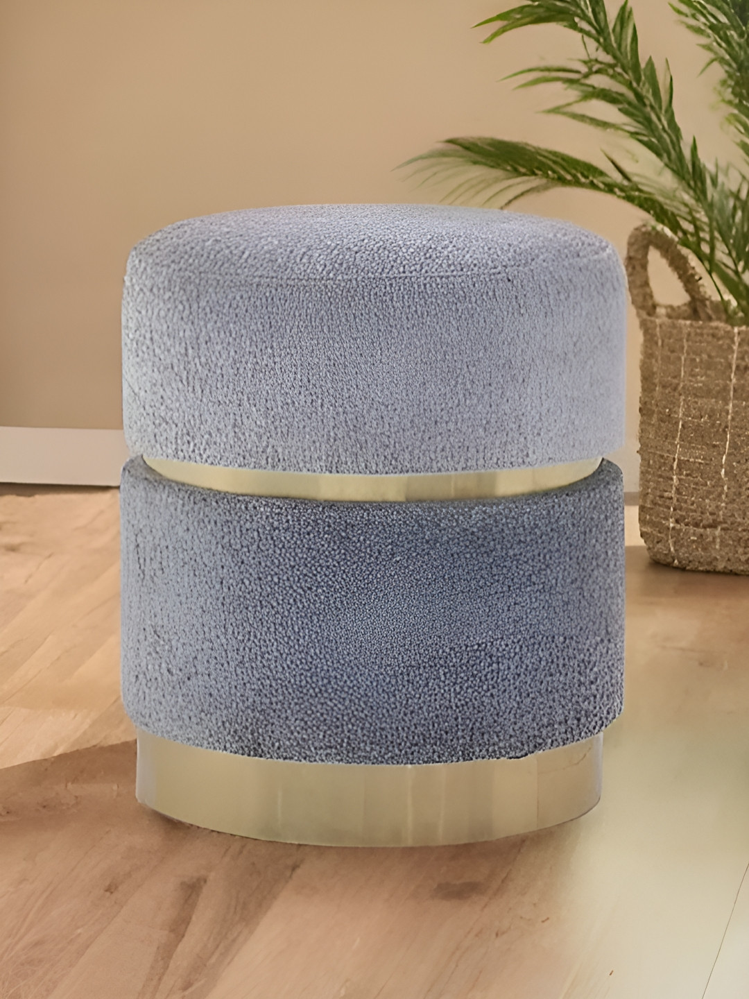 Royaloak Grey Velvet & Wooden Round Kobe Ottoman