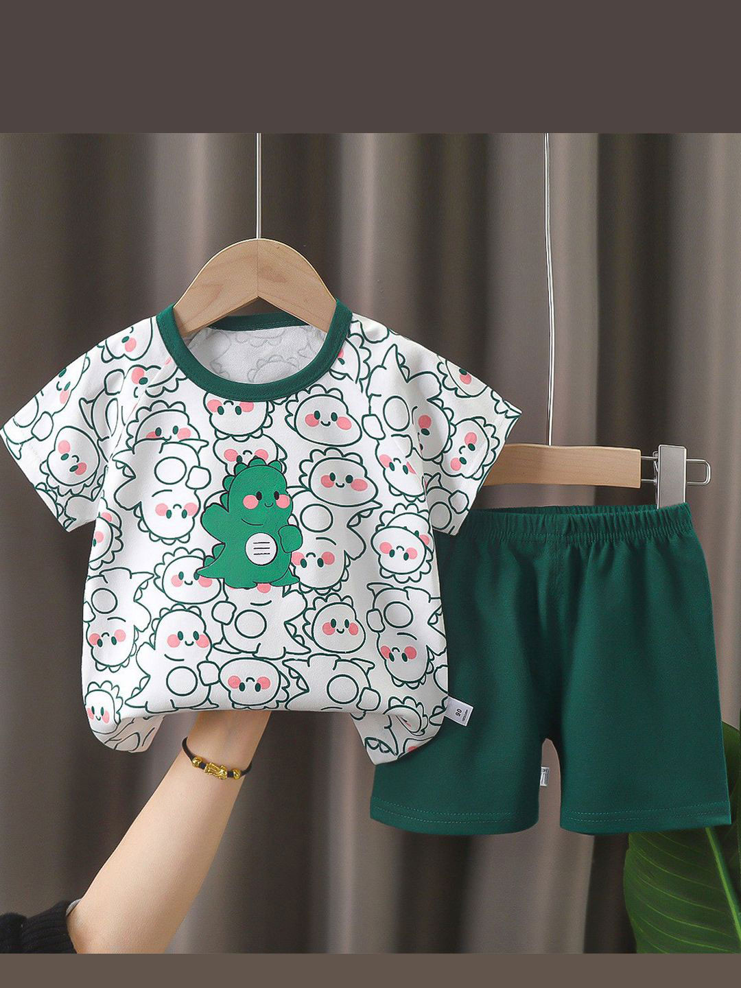 Bold N Elegant Kids Dino Printed Short Sleeves Pure Cotton T-Shirt With Shorts