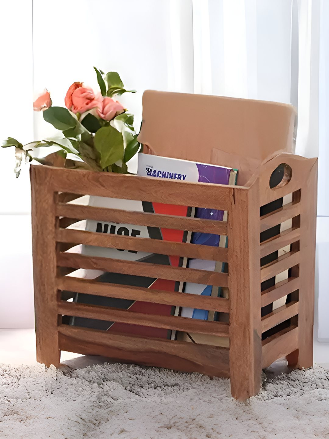 Royaloak  Brown Wooden Floor Standing Magazine Holder