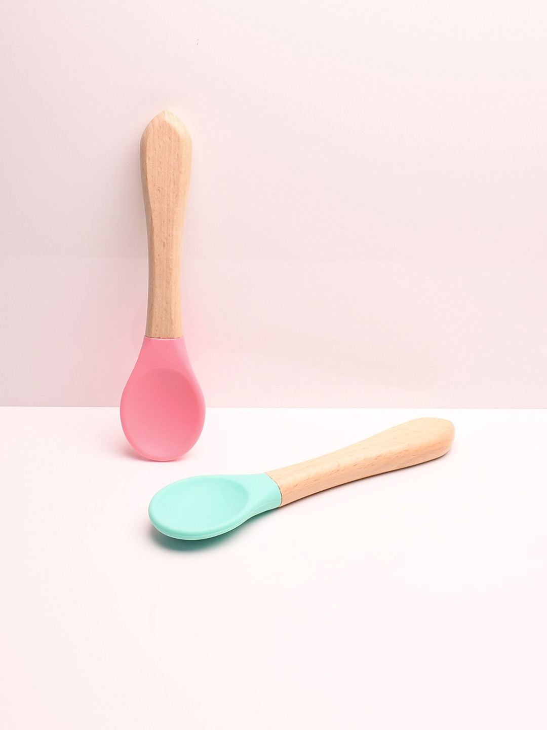 The Little Lookers Pink & Green Silicone Spoon With Bamboo Handle