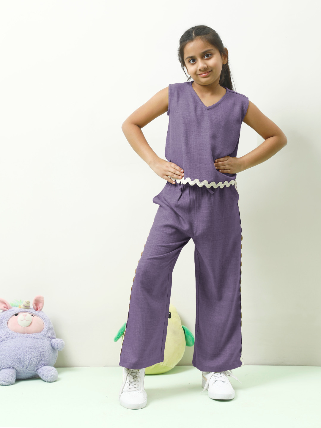 Athena Girls V-Neck Linen Top With Trouser