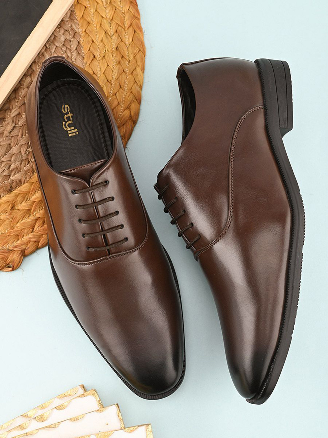 Styli Men Faux Tan Leather Formal Lace Up Oxfords Shoes