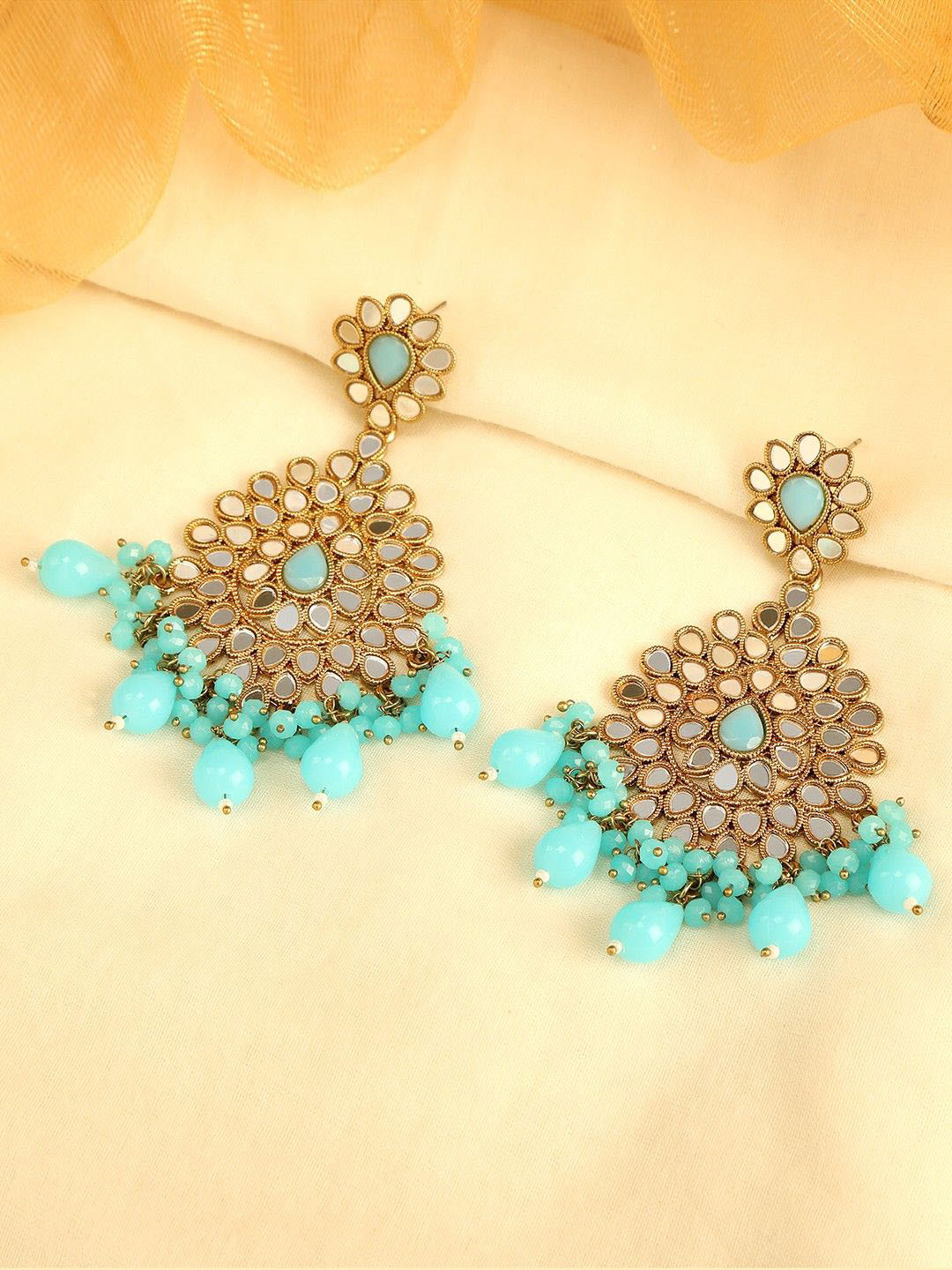 Anouk Gold-Plated And Turquoise Blue Artificial Beaded Contemporary Drop Earrings