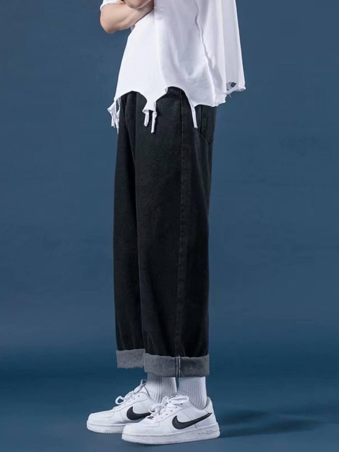 HERE&NOW Men Slash Knee Baggy Jeans