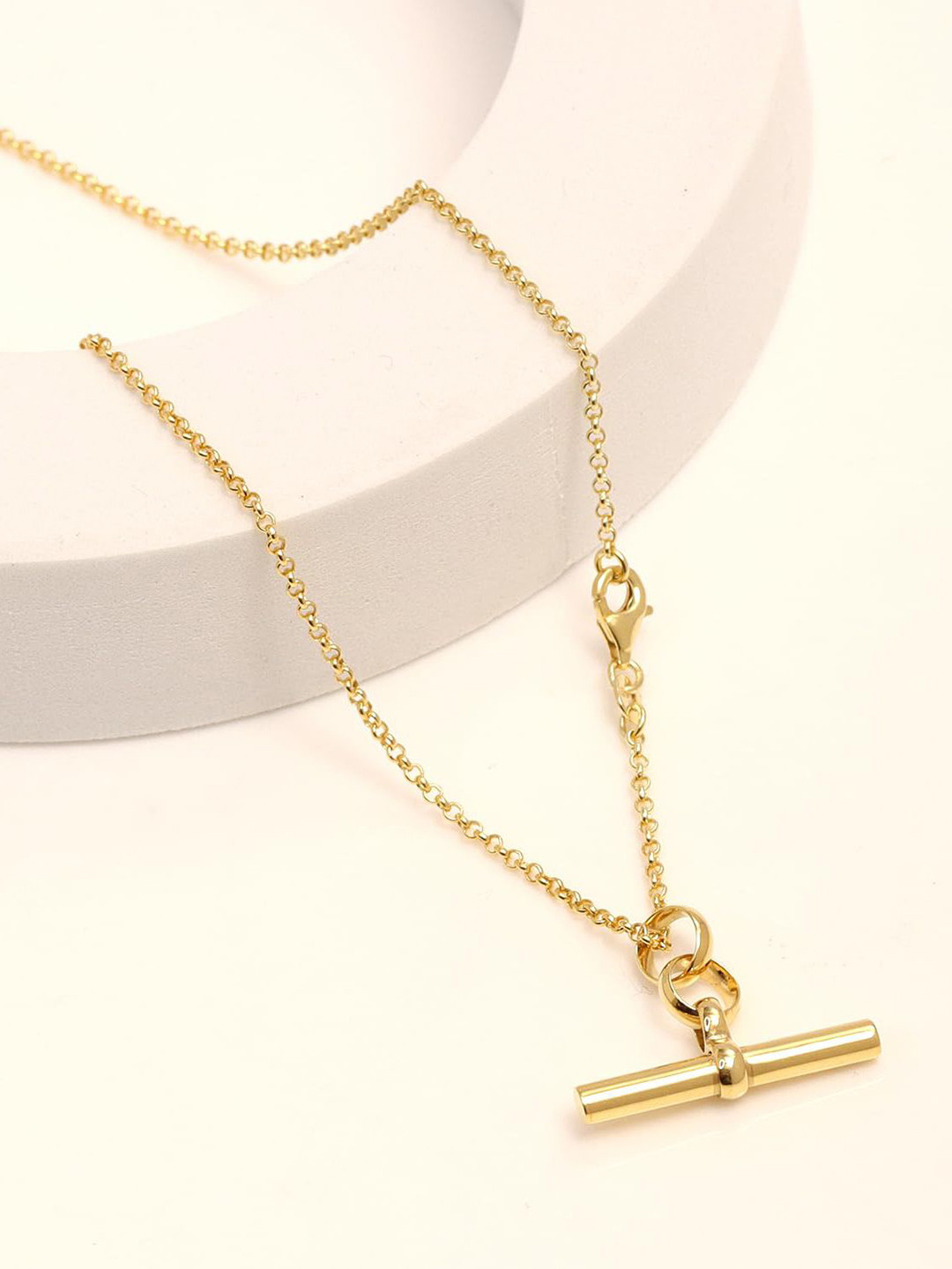 LeCalla 925 Sterling Silver Gold-Plated T-Bar Open Circle & Bar Rolo Chain