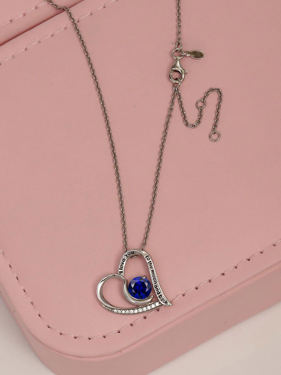 LeCalla 925 Sterling Silver Silver-Plated Heart Shaped Birthstone Pendants With Chains