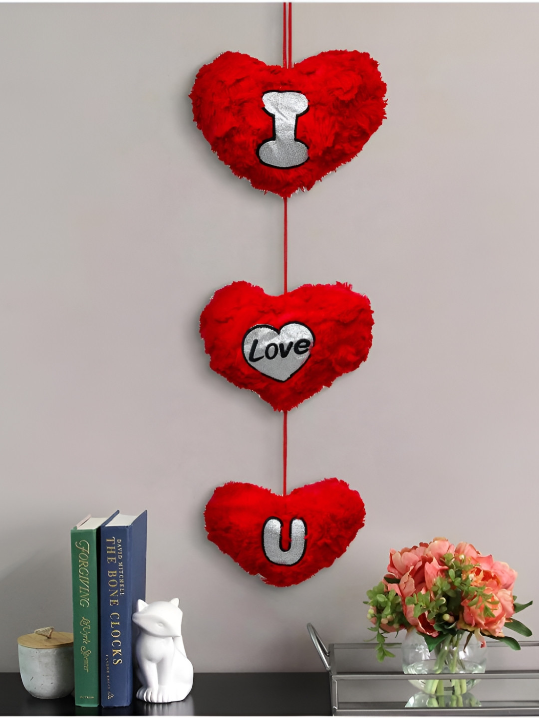 eCraftIndia I Love You Heart Fabric Macrame Glossy Hanging Hall Wall Hangings-22.4In