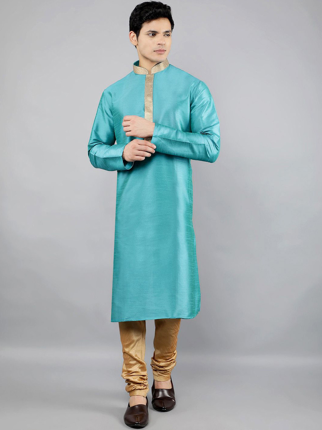 Manish Creations Men's Solid Ethnic Kurta With Churidar Set